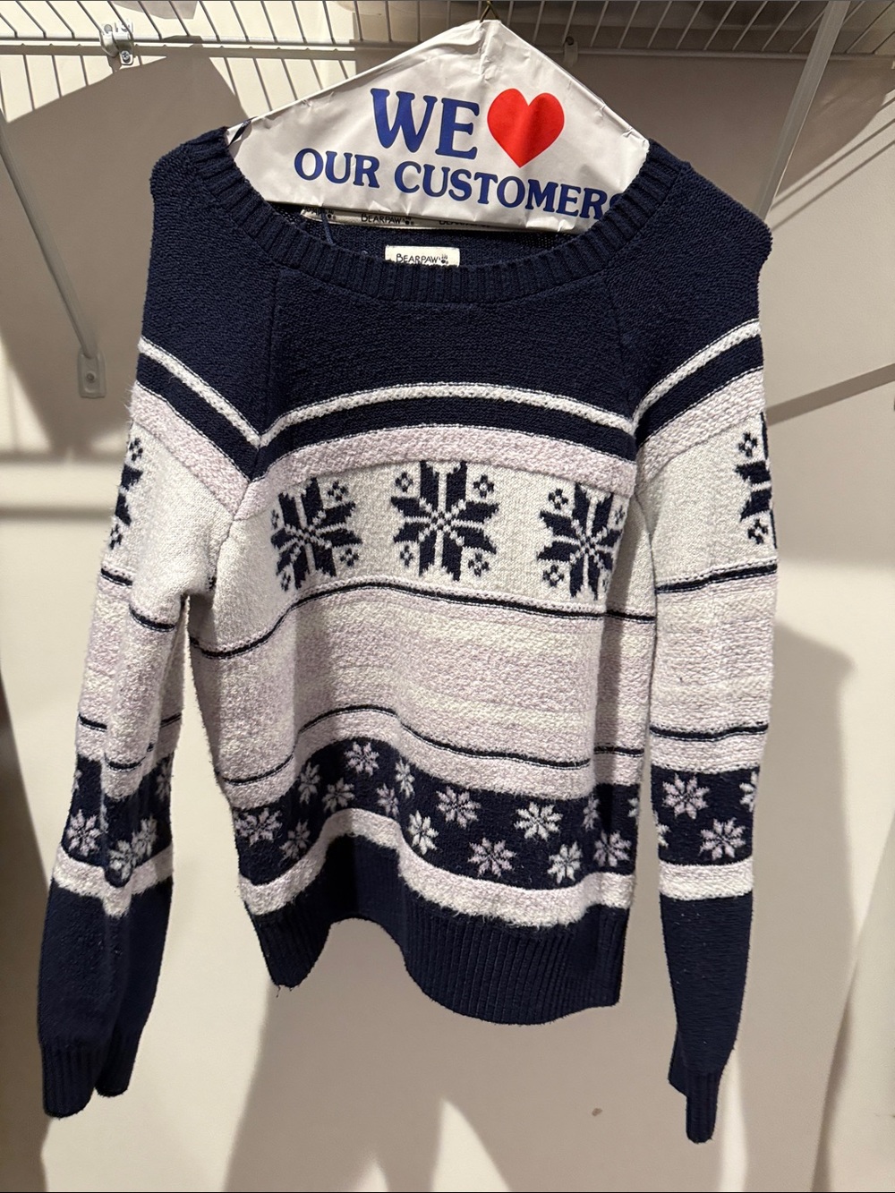 BearPaw Navy and White Snowflake Crewneck Sweater